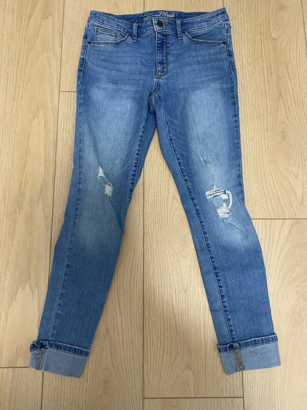 Universal Thread Medium Blue Distressed Jeans with Rolled Cuffs